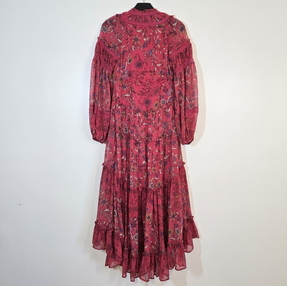 Free People Cassis Printed Chiffon Maxi Dress XS Strawberry Combo Red Pink - Picture 6 of 11